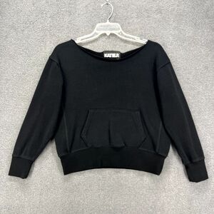 KatieJ NYC Sweatshirt Youth XL Black boat neck off‎ shoulder pocket